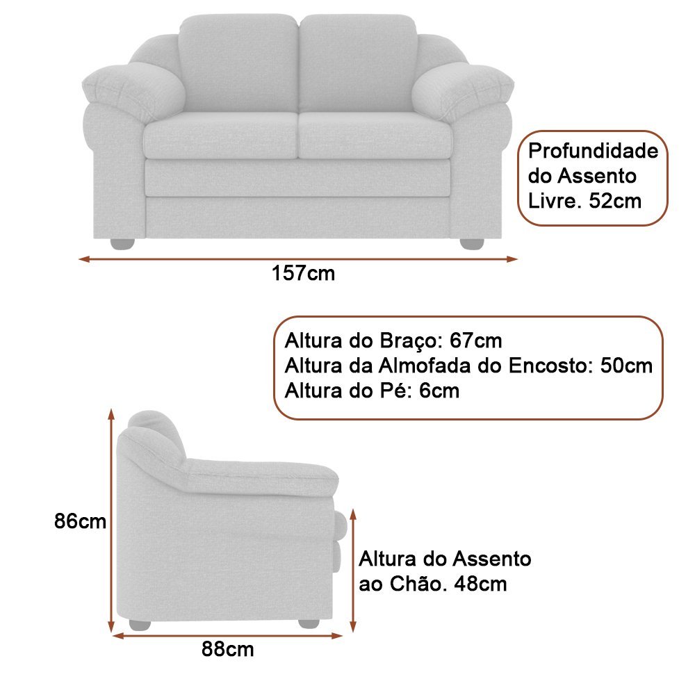 Sofás 2 e 3 Lugares 157cm | 207cm Áurea Pu Marrom - Sallar Home - 4