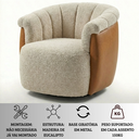 Ver imagem 6 de Poltrona Decorativa Giratória Luxuosa Confortável Montada Bouclé Bege Courino Caramelo P/ Sala Hall