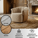 Ver imagem 5 de Poltrona Decorativa Giratória Luxuosa Confortável Montada Bouclé Bege Courino Caramelo P/ Sala Hall