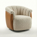 Ver imagem 2 de Poltrona Decorativa Giratória Luxuosa Confortável Montada Bouclé Bege Courino Caramelo P/ Sala Hall
