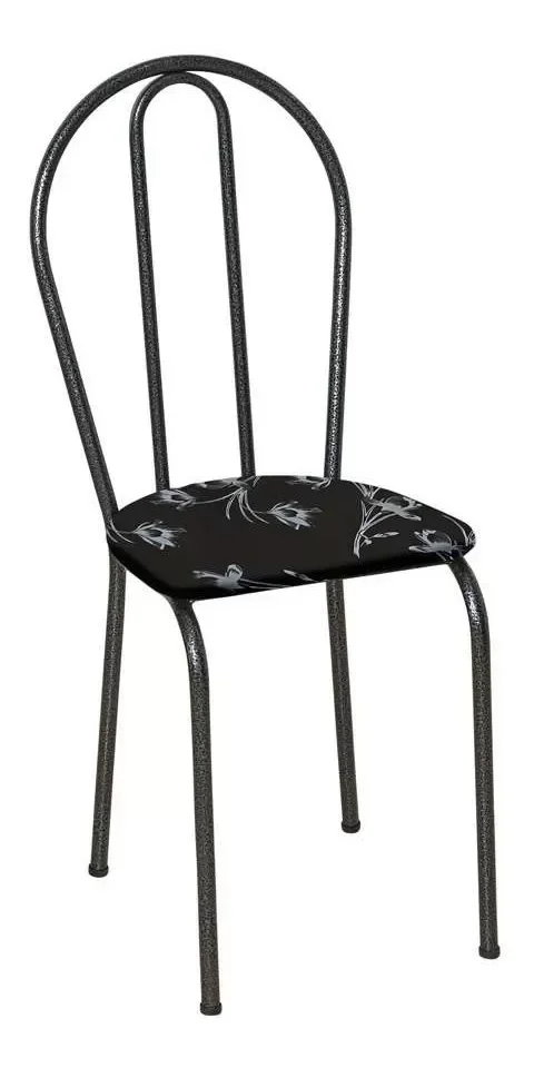 Conjunto de Cadeiras 004 - Kit 6 Cadeiras de Aço Preto Cromo e Assento Preto Florido - OG Móveis - 2