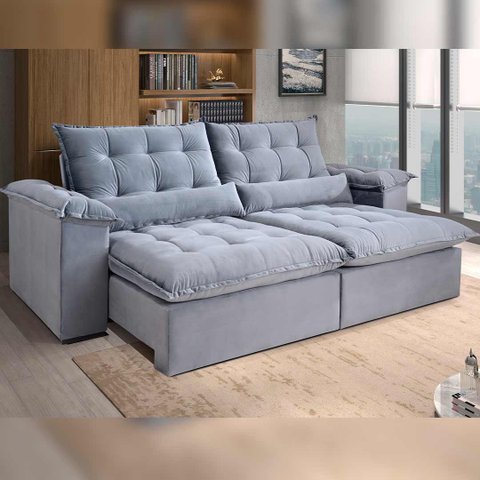 Sofá 2,30 Retrátil Reclinável Valentina Molas Bonnel 4 Lugares:Cinza claro