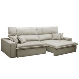 Sofá Retrátil Reclinável para Sala 3 Lugares 210cm Aisha F04 Veludo Bege - Lyam Decor - 1