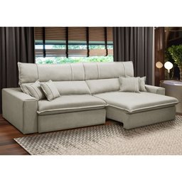 Sofá Retrátil Reclinável para Sala 3 Lugares 210cm Aisha F04 Veludo Bege - Lyam Decor - 2