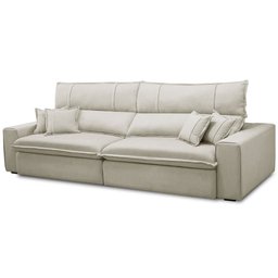 Sofá Retrátil Reclinável para Sala 3 Lugares 210cm Aisha F04 Veludo Bege - Lyam Decor - 5