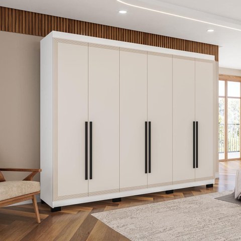 Roupeiro Casal Valência 6 Portas 4 Gavetas 242x214cm Branco/Creme 240834