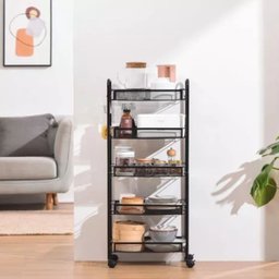 Carrinho Organizador Fruteira Aço Inox Multiuso 4 Prateleiras com Rodinhas 44x26x85cm - Preto - 3