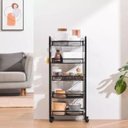Ver imagem 3 de Carrinho Organizador Fruteira Aço Inox Multiuso 4 Prateleiras com Rodinhas 44x26x85cm - Preto