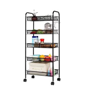 Carrinho Organizador Fruteira Aço Inox Multiuso 4 Prateleiras com Rodinhas 44x26x85cm - Preto