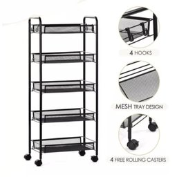 Carrinho Organizador Fruteira Aço Inox Multiuso 4 Prateleiras com Rodinhas 44x26x85cm - Preto - 2