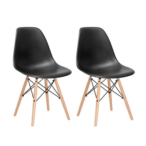 Kit 2 Cadeiras Charles Eames Eiffel Dsw - Preto - Madeira Clara