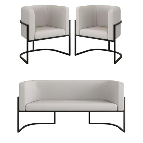 Kit Sofá 2 Lugares + 2 Poltronas Corino para Recepção Preto Cor:bege