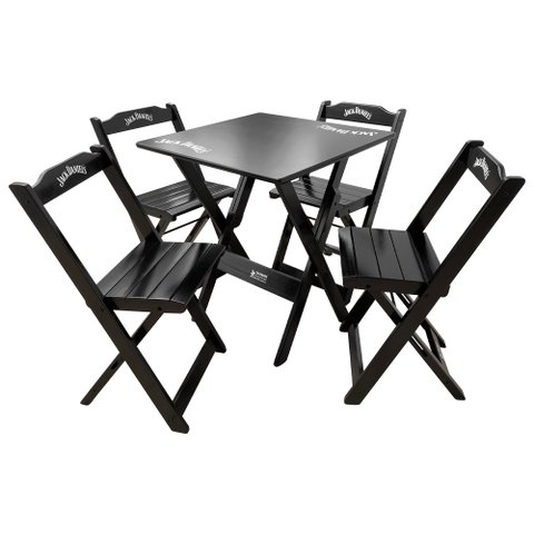 Conjunto Mesa Dobrável Madeira 70x70 com 4 Cadeiras Personalizada Jack Preta - Tarimatã