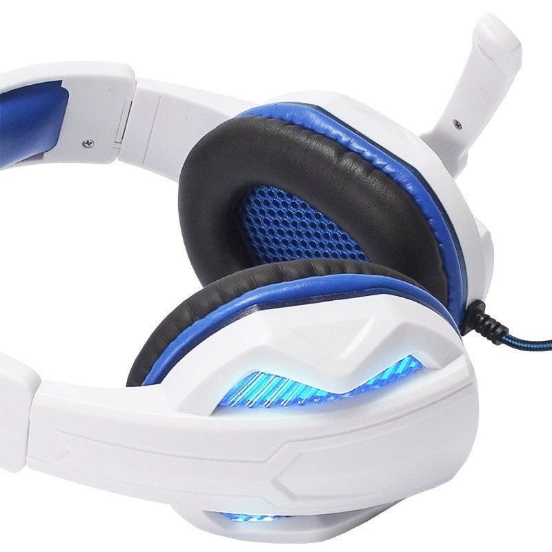 Headset Gamer Fone Ouvido com Microfone USB P2 LED Pc Ps4 Celular Jogos Knup Kp-396 Branco Azul - 4