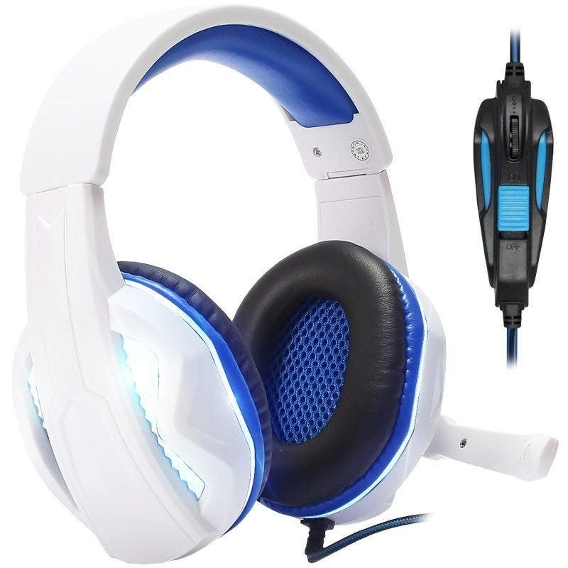 Headset Gamer Fone Ouvido com Microfone USB P2 LED Pc Ps4 Celular Jogos Knup Kp-396 Branco Azul - 2