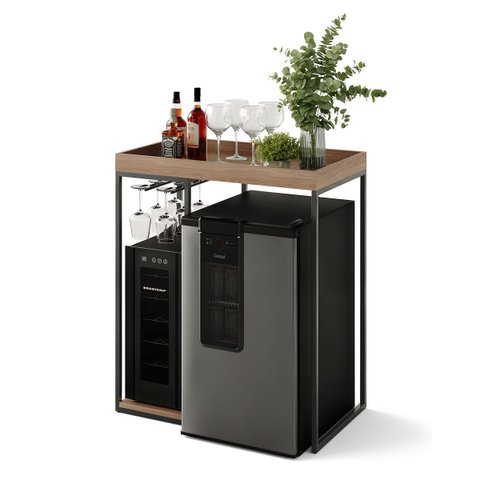 Aparador Bar para Adega Cervejeira ou Frigobar MDF Metal Preto Industrial Notte