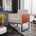 Ver imagem 4 de Kit 3 Poltronas Decorativas Sala Base Fixa Metal Helô L02 Linho Bege Couríssimo Camel - Lyam