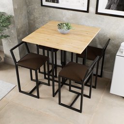 Conjunto Mesa Pinus 4 Cadeiras Estofado Industrial Black - 1