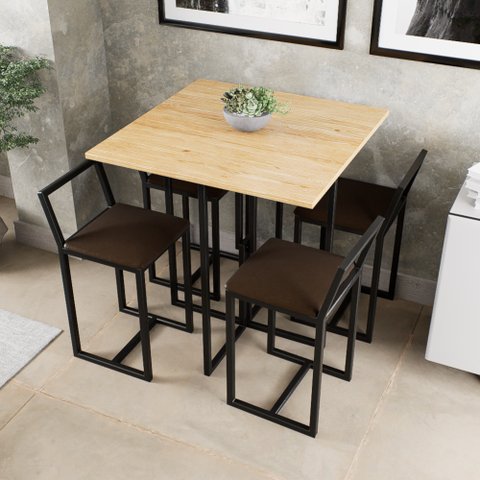 Conjunto Mesa Pinus 4 Cadeiras Estofado Industrial Black