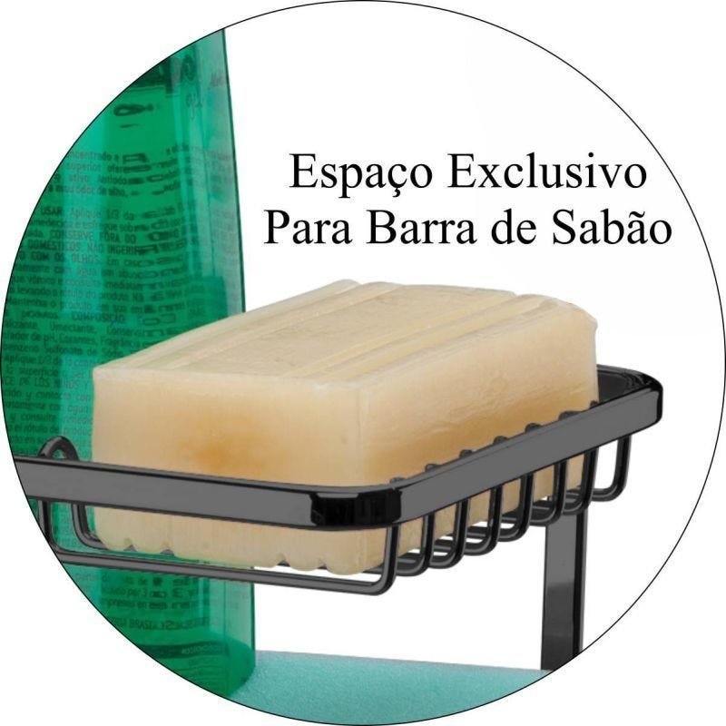Porta Detergente Sabão e Esponja Para Barra Luxo Com Bandeja - Ônix - 3