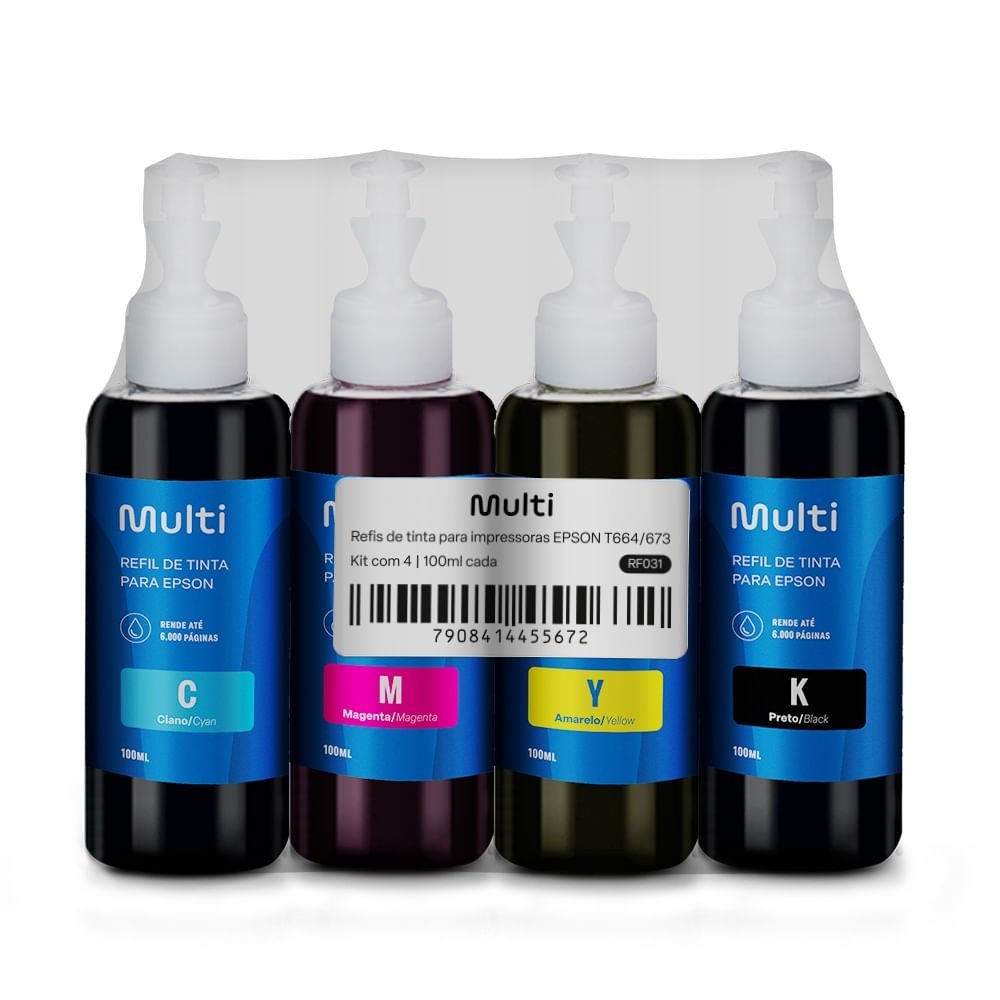 Kit Refil De Tinta Para Impressoras Epson Com Cores T Ml Multi