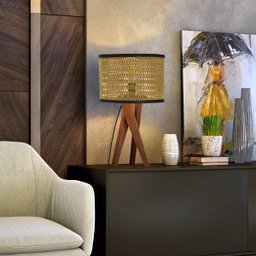 Abajur De Mesa Paris Para Quarto Retro Cúpula Indiana Luxo - Teca/Preto - 1