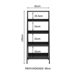 Estante Escada para Livros com 4 Prateleiras Preto - 3