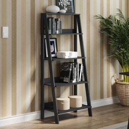Estante Escada para Livros com 4 Prateleiras Preto - 1