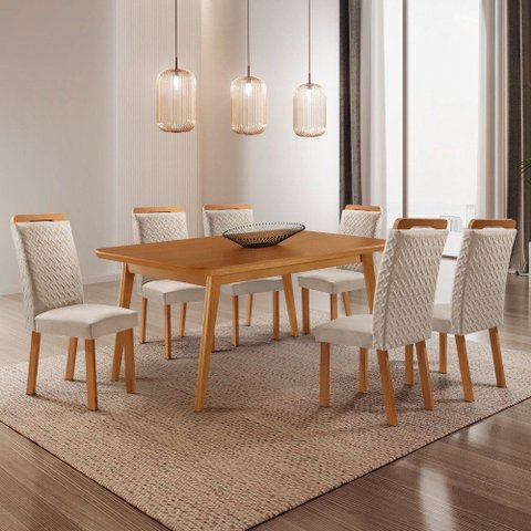 Mesa de Jantar Copper 180 cm Tampo MDF Laminado Canto Copo com 6 Cadeiras Aline