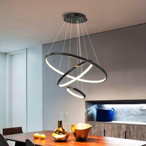Lustre Pendente 3 Aneis Preto LED 76W 3500K Bivolt PARIS LUZ