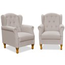 Ver imagem 1 de Kit 2 Poltronas Decorativas para Sala de Estar Yara Linho Bege - Lyam Decor