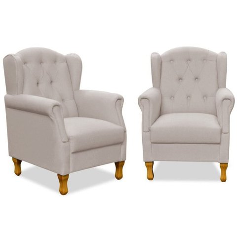Kit 2 Poltronas Decorativas para Sala de Estar Yara Linho Bege - Lyam Decor