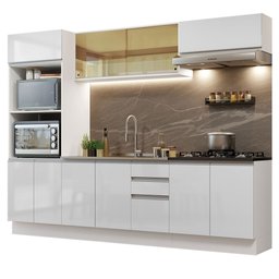 Cozinha Completa 100% MDF Madesa Acordes 270007 com Armário e Balcão Frentes Branco Brilho Cor:Branc - 2