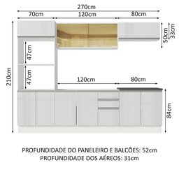Cozinha Completa 100% MDF Madesa Acordes 270007 com Armário e Balcão Frentes Branco Brilho Cor:Branc - 3