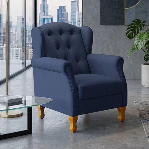 Poltrona Decorativa para Sala de Estar Yara Suede Azul Marinho - Lyam Decor
