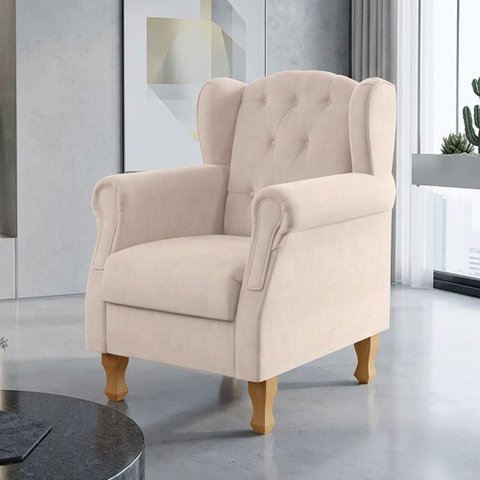 Poltrona Decorativa para Sala de Estar Yara Suede Bege - Lyam Decor