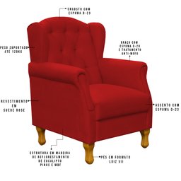 Poltrona Decorativa para Sala de Estar Yara Suede Vermelho - Lyam Decor - 4 Poltrona Decorativa para Sala de Estar Yara Suede Vermelho - Lyam Decor - 4