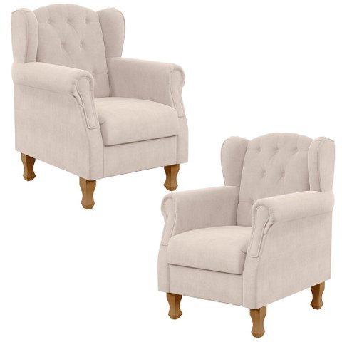 Kit 2 Poltronas Decorativas para Yara Suede Bege - Lyam Decor