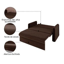 Sofá Cama 3 lugares 1,36m Veludo Chocolate Zaia Matrix - 6