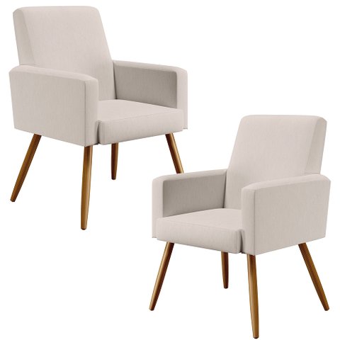 Kit 2 Poltronas Decorativas para Sala de Estar e Recepção Maria Pés Palito Linho - Lyam Decor