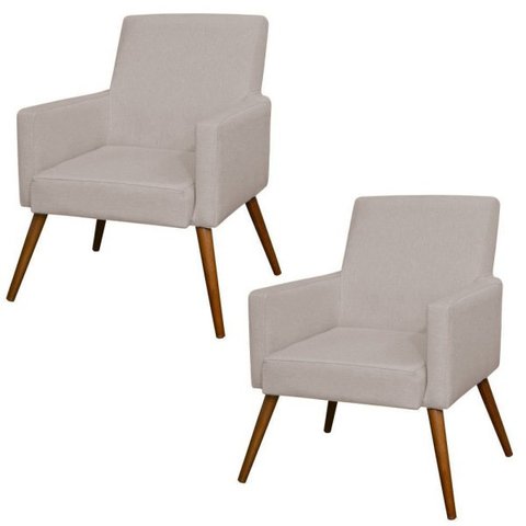 Kit 2 Poltronas Decorativas para Sala de Estar e Recepção Maria Linho Bege - Lyam Decor