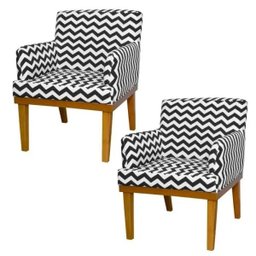 Kit 2 Poltronas Decorativas para Sala de Estar e Recepção Beatriz Zig Zag Preto - Lyam Decor - 1