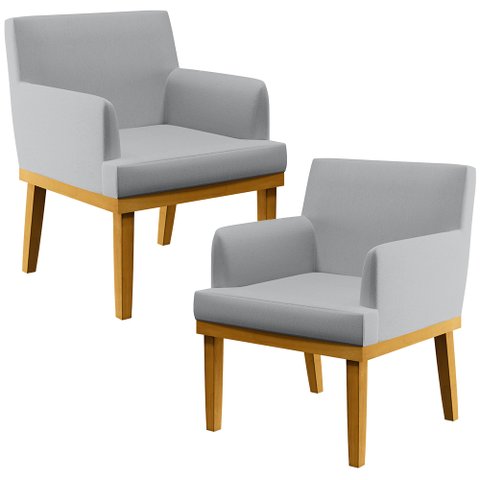 Kit 2 Poltronas Decorativas para Sala de Estar e Recepção Beatriz Linho Cinza - Lyam Decor