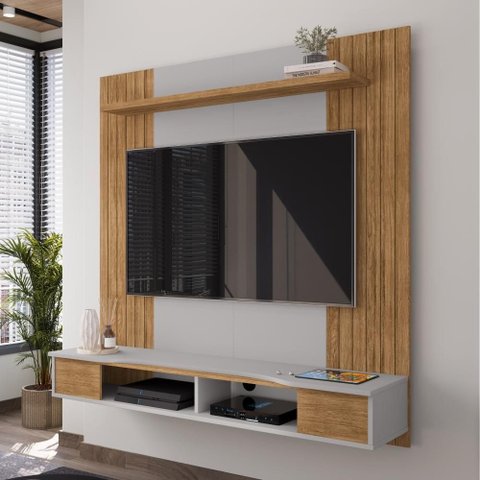 Painel Suspenso Ipanema para Tv até 55” Nichos e Prateleira - Cinamomo/ Off