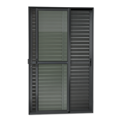 Porta Correr Venez. 3F.Móv.210 x 150 Elite c/Fechadura Tetra V.Liso Preto Brimak