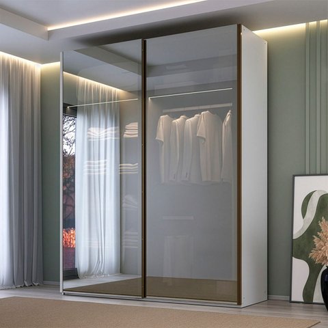 Roupeiro Veneto Mdf 183x230cm 2 Portas Reflecta com Led Branco 1001