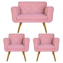 Ver imagem 1 de Kit Namoradeira e 2 Poltrona Decorativa Sala Comercial Isabella Suede Rosa - LM DECOR