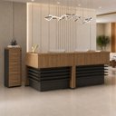 Ver imagem 1 de Conjunto Balcão para Atendimento Recepção e Gaveteiro para Arquivo Alto Marrom/Nogal/Preto Artany