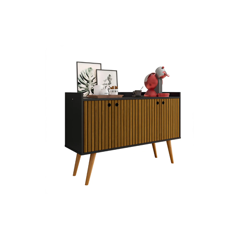 Aparador Buffet Retrô 4 Portas Dallas Varias Cores - Rpm:preto/ripado/nature