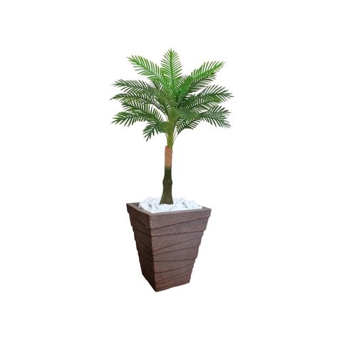 Planta Artificial Árvore Palmeira Real Toque 1,2m kit + Vaso Trapezio D. Grafiato Marrom 40cm